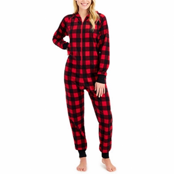 Women’s & Men’s Buffalo Check Black Red One Piece Family PJ’s Size NWT NEW Item - Picture 3 of 3